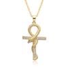 Collar de oro auténtico con microincrustaciones de circonitas y cruz de perlas, estilo sencillo, para mujer, accesorios de cadena de clavícula de celebridades de Internet