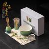 Juego de Ocho Piezas de Cerámica Degradado Matcha, Taza de Té Rosca Estilo Japonés, Malla Filtrante, Batidor de Bambú para Té, Herramientas de Entretenimiento de Té de la Dinastía Song, Herramientas para Hacer Té