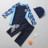 Traje de baño nuevo 2025 para niños, Traje de baño de secado rápido, Estilo coreano azul, Dividido, Manga larga, Protección solar, Traje de baño deportivo, Transfronterizo