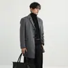 Novo casaco masculino de outono e inverno, comprimento médio, gola de terno, casaco de lã de abotoamento simples, jaqueta de lã business casual para homens