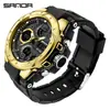 Reloj Estudiante Sanda Pantalla Dual Multifuncional Despertador 2 Zonas Horarias Moda Tendencia Reloj Electrónico Resistente al Agua Luminoso Reloj de Pulsera para Hombres Mujeres