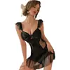 Kamai Xue Estilo de Lujo Ribete de Encaje Sexy Lazo Lunares Malla Falda Vestido de Tirantes Conjunto de Ropa Exterior 2061