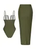 Nuevo Traje de Baño de Una Pieza Estilo Europeo y Americano con Escote en V Profundo, Fruncido y Pierna Alta, Vestido Largo sin Tirantes, Traje de Baño Sexy y de Moda para Comercio Exterior