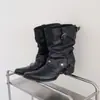 Estilo Retrô Bico Fino Fivela de Cinto de Couro Botas de Cavaleiro Verão Novo Estilo Fivela de Cinto Salto Grosso Botas Femininas Versátil Estilo Hot Girl Botas de Cavaleiro