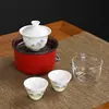 Juego de Té Gaiwan Cerámico Portátil Juego de Té Kung Fu de Viaje Taza de Servicio Rápido Color Jade Una Olla Dos Tazas