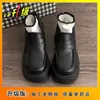 Zapatos de Cuero Pequeños de Suela Gruesa Elevada para Mujer Verano 2025 Nuevos Tacón Grueso Tacón Alto Estilo Británico Retro Mocasines Franceses Negros