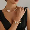 Joyería Transfronteriza Europea y Americana, Gargantilla Pulsera de Cadena Hueso de Serpiente Vintage con Perlas, Exagerado Diseño de Doble Perla, Gargantilla de Alta Gama