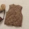 Colete casual branco leve de plumas de pato com padrão de losangos para mulheres, gola redonda, camada interna justa, colete quente, jaqueta estilo vintage, moderno