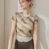Ropa de Yoga para Mujer 2026 Nuevo Estilo Camiseta Deportiva de Manga Larga con Malla Estampada de Cuello Alto Ropa para Pilates Fitness al Aire Libre Top