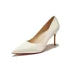 Sapatos de salto alto lisos de luxo 9169E para noivas, bico fino, boca rasa, salto agulha, sola vermelha, sapatos femininos versáteis para o trabalho