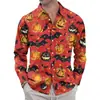 Moda Urbana Transfronteriza Camisa de Manga Larga con Solapa para Hombre Primavera y Otoño Calabaza de Halloween Estampado Digital 3D Fuente Superior