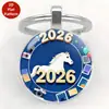 Chaveiro Pingente Redondo de Vidro Padrão Série Cavalo 2026 Venda Quente Transfronteiriça Decoração de Carro Ornamento Pendurado