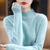 Suéter de Lã Merino Gold Label 2023 Gola Alta Meia Manga Pulôver Feminino Solto Versátil Base de Tricô Cashmere