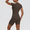 Conjunto de ropa de yoga y running para exteriores, estilo europeo y americano, transpirable, de manga corta, cintura alta, corte ajustado