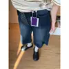 Calça Jeans Lavada de Cintura Alta, Emagrecedora, Versátil, com Design de Controle de Barriga para Formato Pera e Efeito Drapado Estilo High Street, Adequada para Usar Fora, com Corte Wide Leg Cropped