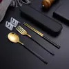 Aço Inoxidável 304 Talheres Portáteis Colher Garfo Hashi Conjunto de Três Peças Alto Valor de Cor Popular na Internet ins Conjunto para Uso Externo Estudante