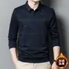 Blusa Térmica Grossa de Manga Longa com Forro de Fleece para Homens no Inverno, Camisa de Base Grossa Listrada com Gola Dobrável para Homens Jovens e de Meia-Idade