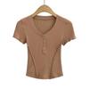 Nuevo Top Adelgazante de Verano 2024 con Patrón de Espiga de Pescado con Camiseta de Cintura Ajustada para Mujer, Top de Color Sólido Elástico Acanalado de Cuello Redondo