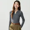 Novedad Otoño 2026 Suéter de Punto Fino para Mujer con Rayas, Cuello Polo de Cachemira, Ajuste Ceñido, Manga Larga, Capa Base