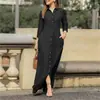 Vestido Longo Jeans Transfronteiriço Europeu e Americano 2025 com Gola Camisa, Bolsos, Barra Larga, Tamanho Grande Q327, Elegante para o Trabalho
