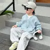 Sudadera de Otoño para Niños 2025 Nuevo Estilo Primavera y Otoño para Niños Falsa de Dos Piezas Manga Larga Otoño para Niños Cuello Redondo Top de Moda