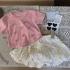Ropa Infantil Estilo Coreano 2026 Nuevo Conjunto de Dos Piezas Verano para Niñas: Camiseta de Manga Corta con Lazo Pequeño y Pantalones Falda de Moda