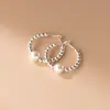 Pendientes de Aro Redondos con Perla de Concha de Plata de Ley S925 Nalan, Elegantes y Lujosos, Pinzas para Orejas Estilo Ins de Nicho para Mujer M04227