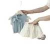 Traje para Niñas Timo 2025 Nuevo Estilo Chaleco de Punto con Lazo para Niños Top Falda de Capullo de Flor Conjunto de Dos Piezas