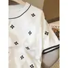Top de punto jacquard de manga corta simple a la moda de verano 2022 coreano holgado de cuello redondo fino de seda helada camiseta
