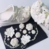 Charms para sapato Croc DIY corrente de pulseira de flor de pérola tridimensional flor de sapato estilo balé removível acessório de sapato decoração