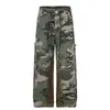 Pantalones de trabajo de leñador con estampado de camuflaje y leopardo, retazos retro americano, unisex, elegantes, holgados, rectos, casuales, largos, modernos