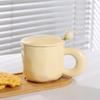 Copo de Água para Escritório de Aparência Elegante Nai Fufu, Caneca de Café, Caneca para Casal, Cor Contrastante, Padrão Amassado à Mão, Caneca de Presente com Tampa e Colher