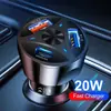 Carregador veicular USB giratório QC3.0 + Type-C 20W de carregamento rápido, multi-porta, para acendedor de cigarro