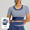 Processamento customizado de fábrica, impressão de logo, produção de amostras, OEM/ODM, roupa de yoga e fitness estilo color block falso duas peças