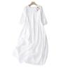 Vestido de ramio blanco bordado de manga siete cuartos con cuello redondo para mujer, literario, vacacional, elegante, manga farol, talla grande