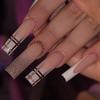 Unhas Postiças, Extra Longas, Design Xadrez, Usáveis, Padrão Tabuleiro de Xadrez, Estilo Francês Marrom, Atacado