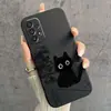 Funda de Teléfono de Dibujo a Línea Negro de Gato de Dibujos Animados para Samsung S23Fe con Cortes Precisos, Cobertura Total, Resistente a Rayones, Soporta Personalización
