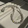 Colar Manta Rosa Roxo Pérola para Mulheres com Bolas de Diamante Céu Estrelado, Moderno e Elegante, Corrente para Clavícula de Luxo Leve Celebridade da Internet