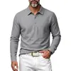 2026 Camisa Polo de Manga Larga para Hombre Transfronteriza Textura de Lino Cuello Solapa Tres Botones Casual Versátil Camisa Henley