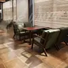 Conjunto de Mesa e Cadeiras para Café, Booth de Bar, Loja de Sobremesas e Chá com Leite, Sofá de Restaurante, Área de Descanso, Cadeira Vintage de Couro Oleado