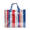 Venta Directa de Fábrica Bolsa de Compras Tejida de PVC Rayas Rojas y Azules Bolsa de Piel de Serpiente Bolsa Tote Impermeable Bolso de Mano de Color Contrastante de Moda
