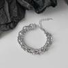 Pulseira Masculina de Camada Dupla Cravejada de Diamantes Pulseira Metálica Feminina Estilo Frio Ins Pulseira Estilo Personalizado Joia Versátil