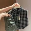 Camisa Xadrez Estilosa de Qualidade Premium para Meninos 2026 Novo Estilo Camisa Sem Manga de Verão Infantil Estilo Coreano Estilo Verão