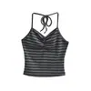 Conjunto Casual de Duas Peças com Top Regata Sexy Listrado franzido com amarração no pescoço e Shorts Bodycon de Cintura Baixa - Estilo Europeu e Americano