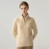 Kangsaixi Retro Casual Tejido 100% Cachemira Pura Suéter Base de Punto Trenzado con Media Cremallera Engrosado Versátil para Mujer