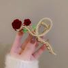 Estilo chinês Flash Diamond Rose Flower Clip Outono e Inverno Clip Headwear Hairclip Clipe de tubarão de alta qualidade de celebridades da Internet das mulheres