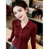 Cárdigan de punto de manga larga a la moda con cuello tipo polo estilo coreano para mujer, nueva colección otoño/invierno 2026, top entallador con botones