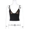 Tops de Verão Europeus e Americanos Mais Vendidos Renda Mesh Decote V Profundo Umbigo Exposto Ajuste Slim Versátil Estilo Sexy com Alcinhas Finas Internas
