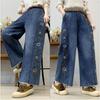 Jeans de Pierna Ancha Bordados de Dibujos Animados Desgastados para Mujer Verano 2025 Parche Bordado Pantalones Casuales de Mezclilla Versátiles