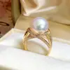 Anel Aberto de Zircônia Pérola Oca Anel de Dedo Indicador Cruzado Europeu e Americano Nicho Transfronteiriço Joia Versátil de Luxo Leve Atacado